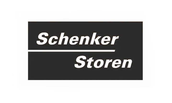 Schenker Storen Logo in Schwarz‑Weiß – Markenzeichen des Schweizer Unternehmens für Sonnen‑, Wetter‑ und Sichtschutzlösungen.